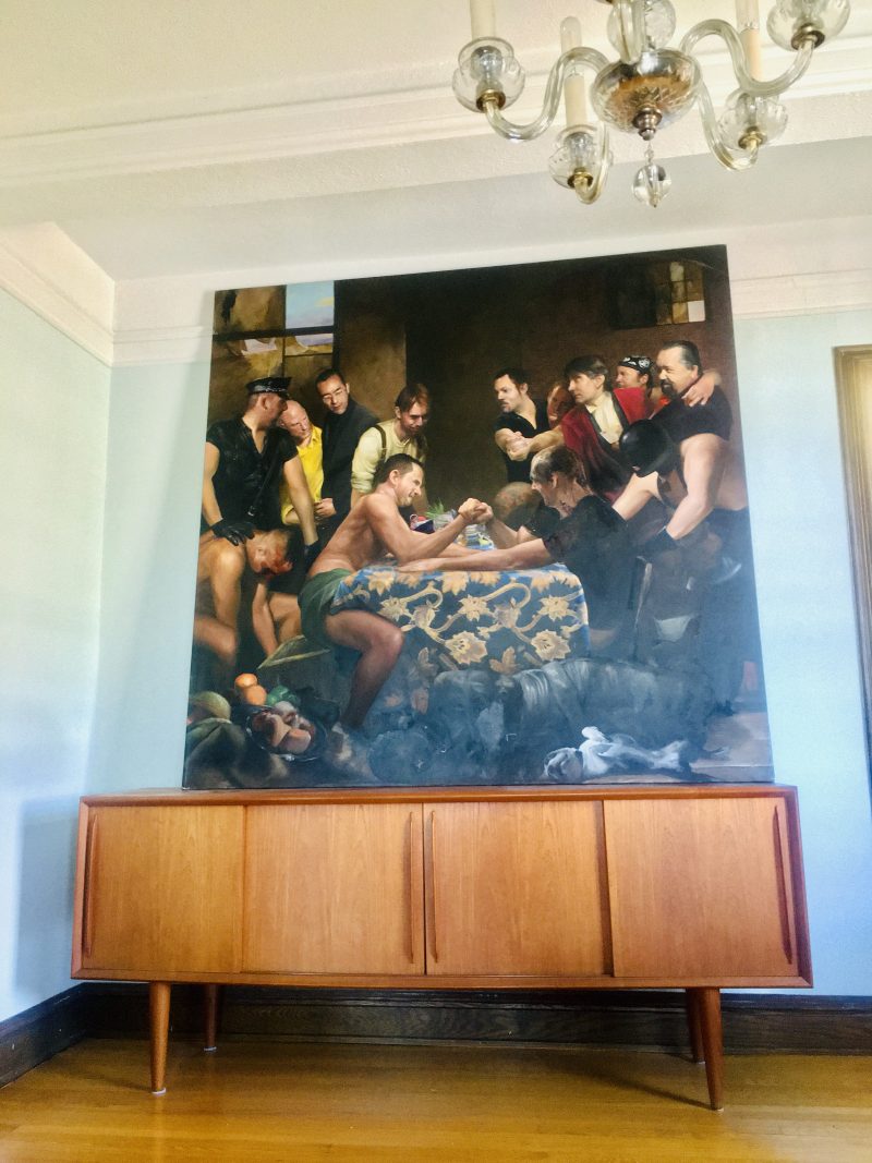 James Huctwith (b. 1967), 'The Arm Wrestlers', 2005, Oil on Canvas, 70 Height x 71 Width / inches.
Signed & dated on verso. Currently in Ottawa, Canada. Asking USD$12,000