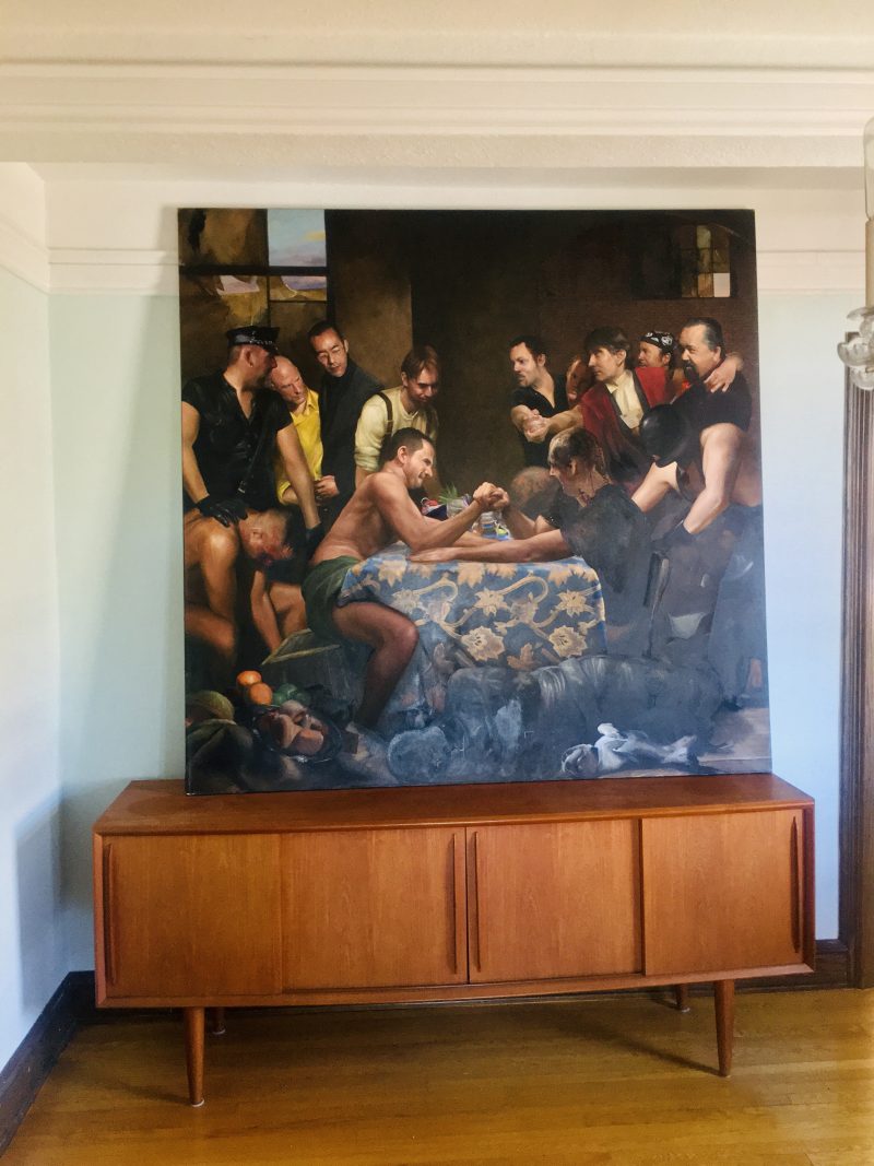 James Huctwith (b. 1967), 'The Arm Wrestlers', 2005, Oil on Canvas, 70 Height x 71 Width / inches.
Signed & dated on verso. Currently in Ottawa, Canada. Asking USD$12,000