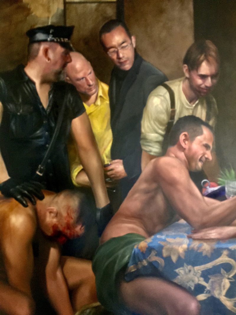 James Huctwith (b. 1967), 'The Arm Wrestlers', 2005, Oil on Canvas, 70 Height x 71 Width / inches.
Signed & dated on verso. Currently in Ottawa, Canada. Asking USD$12,000 (detail)