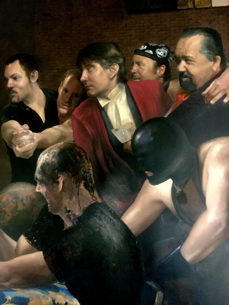 James Huctwith (b. 1967), 'The Arm Wrestlers', 2005, Oil on Canvas, 70 Height x 71 Width / inches.
Signed & dated on verso. Currently in Ottawa, Canada. Asking USD$12,000 (detail)