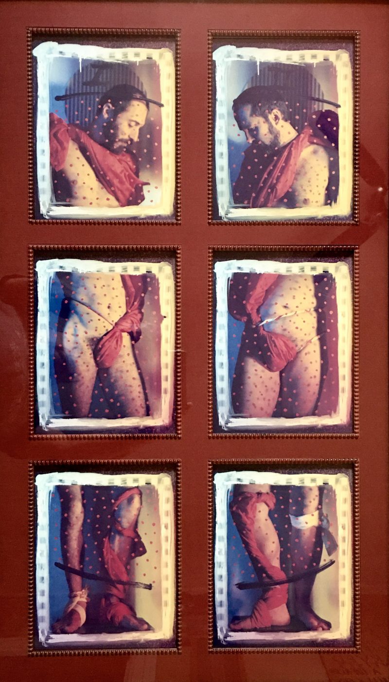 EVERGON, ‘Bobo & Self en Rouge/Red Dots’ 1985, Coloured Polaroid Polyptych  —  6 Prints, Each Print 8 x10 inches, Appraised in 1997, Framed.