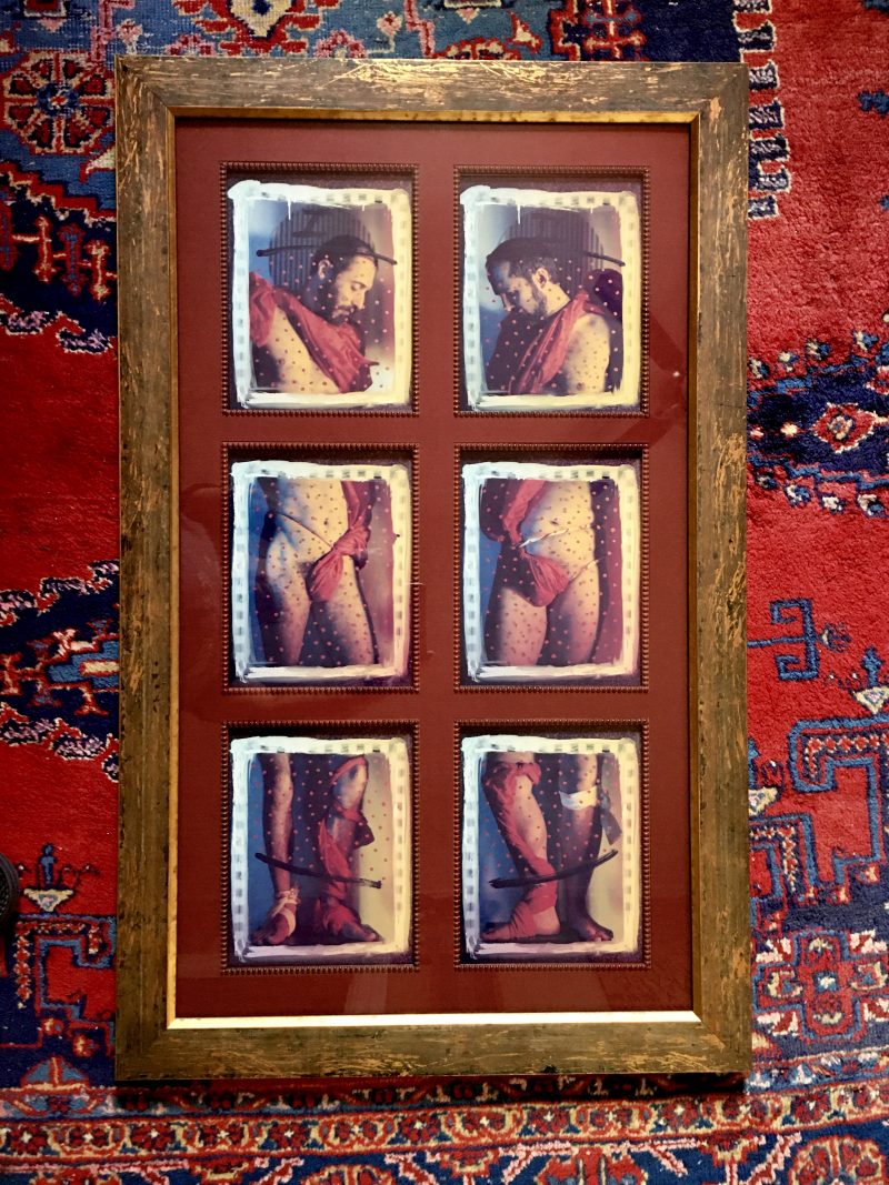 EVERGON, ‘Bobo & Self en Rouge/Red Dots’ 1985, Coloured Polaroid Polyptych  —  6 Prints, Each Print 8 x10 inches, Appraised in 1997, Framed.