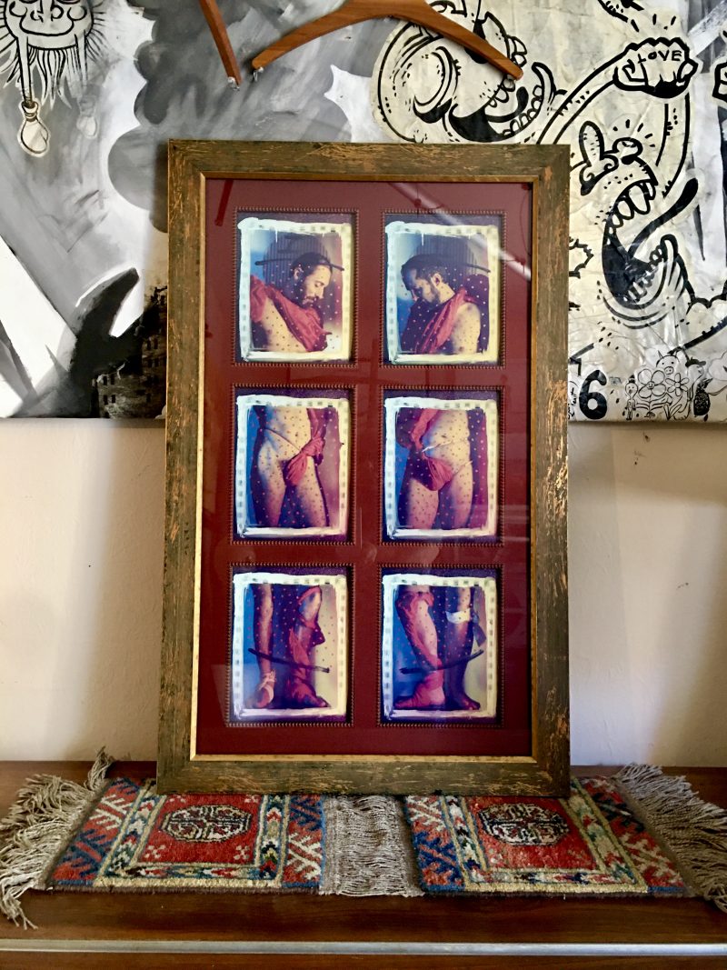 EVERGON, ‘Bobo & Self en Rouge/Red Dots’ 1985, Coloured Polaroid Polyptych  —  6 Prints, Each Print 8 x10 inches, Appraised in 1997, Framed.