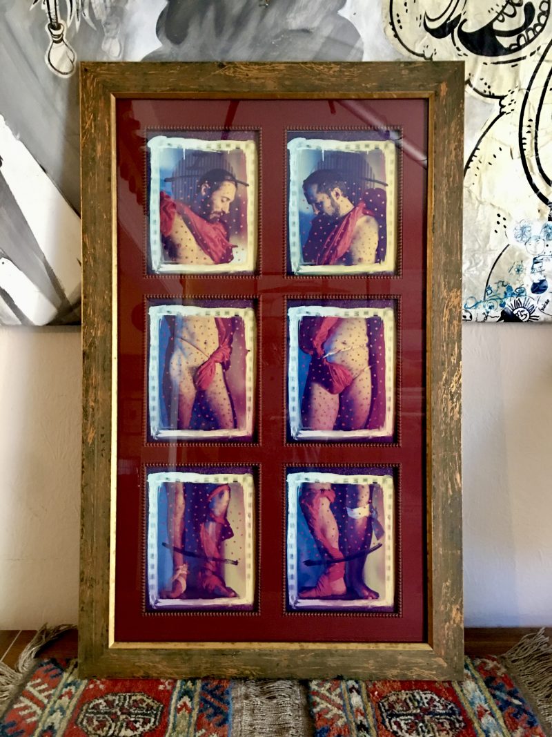 EVERGON, ‘Bobo & Self en Rouge/Red Dots’ 1985, Coloured Polaroid Polyptych  —  6 Prints, Each Print 8 x10 inches, Appraised in 1997, Framed.