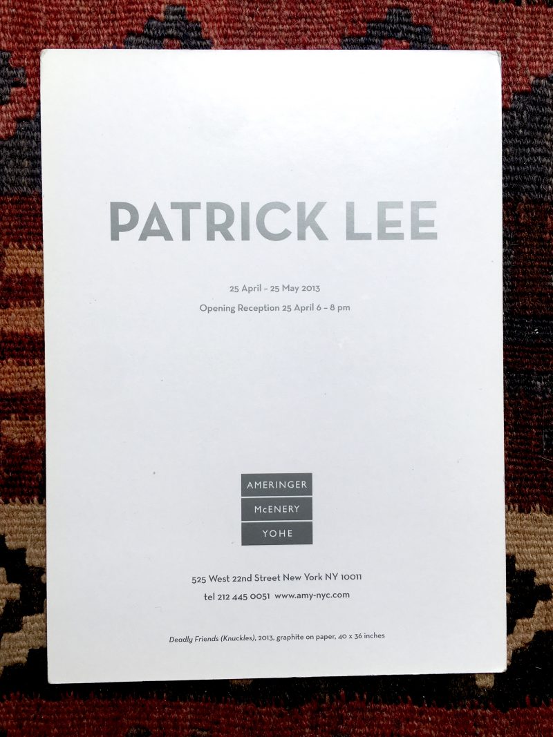 Patrick Lee exhibition card invitation at Ameringer McEnery Yohe Gallery, New York, 2013. Available for sale.