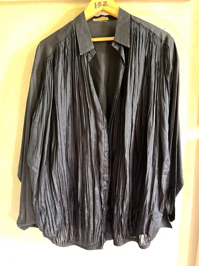 GIANNI VERSACE Vintage Black Silk Tuxedo Shirt. RARE. Men Large Size 46. Possibly Custom Made / Hundreds on pleats on front. Archival Museum Item. Needs some delicate restoration. Incredibly beautiful when seen in person. Acquired in New York, 1980's. Made in Italy. Appraised at $1200 / Asking $450.