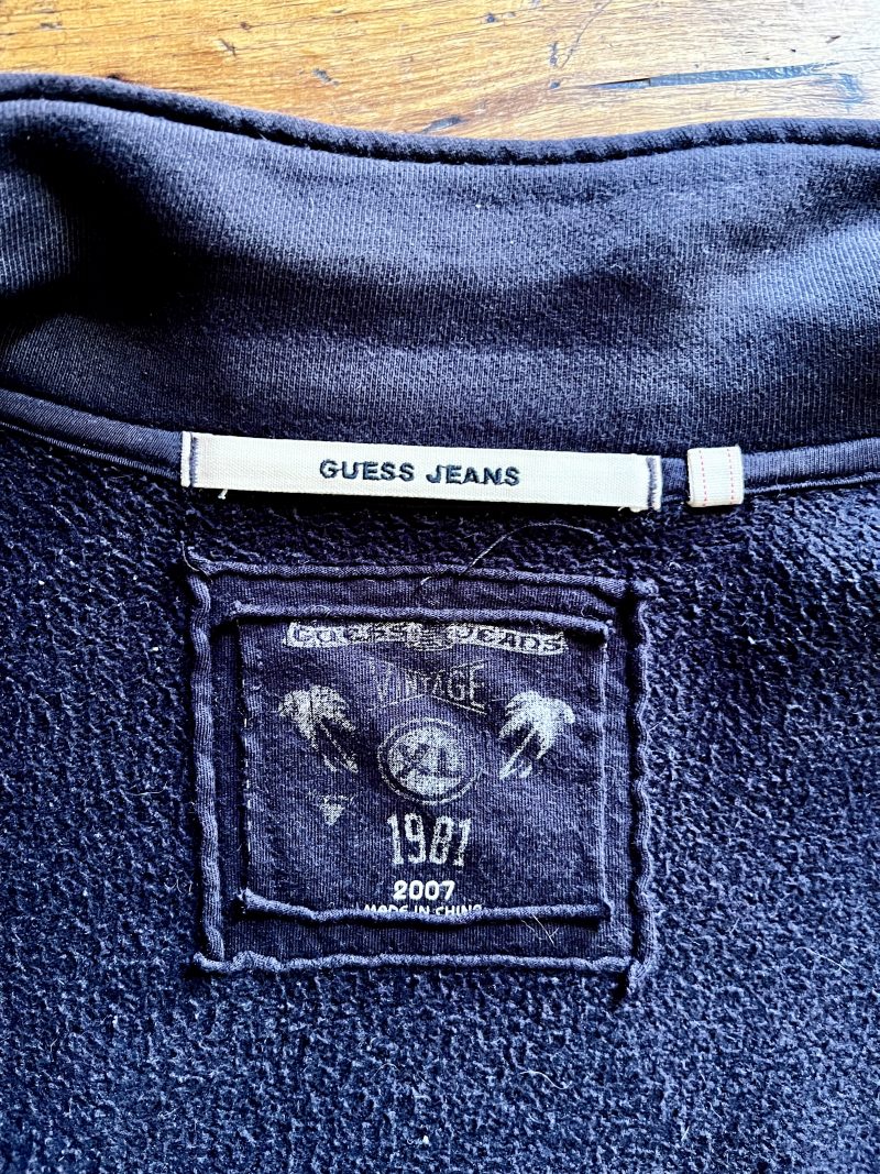 GUESS 'BRITISH FLAG' Sweater with zipper. Guess Jeans Vintage, 1981. MEN X/Large. 85% Cotton. Purchased New York, 2007. $125.