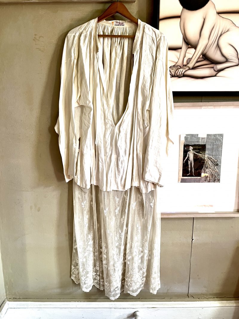 CATHOLIC PRIEST ROBE. Early 1900's. French Choir-Boy Robe White Lace Chorister Garment. Catholic Priest Surplice. Embroidered Chalice & IHS. Label: 'Bertrand Foucher Inc. Montreal. La Procure du Clergé'. Musée des Filles de Jésus. $225.