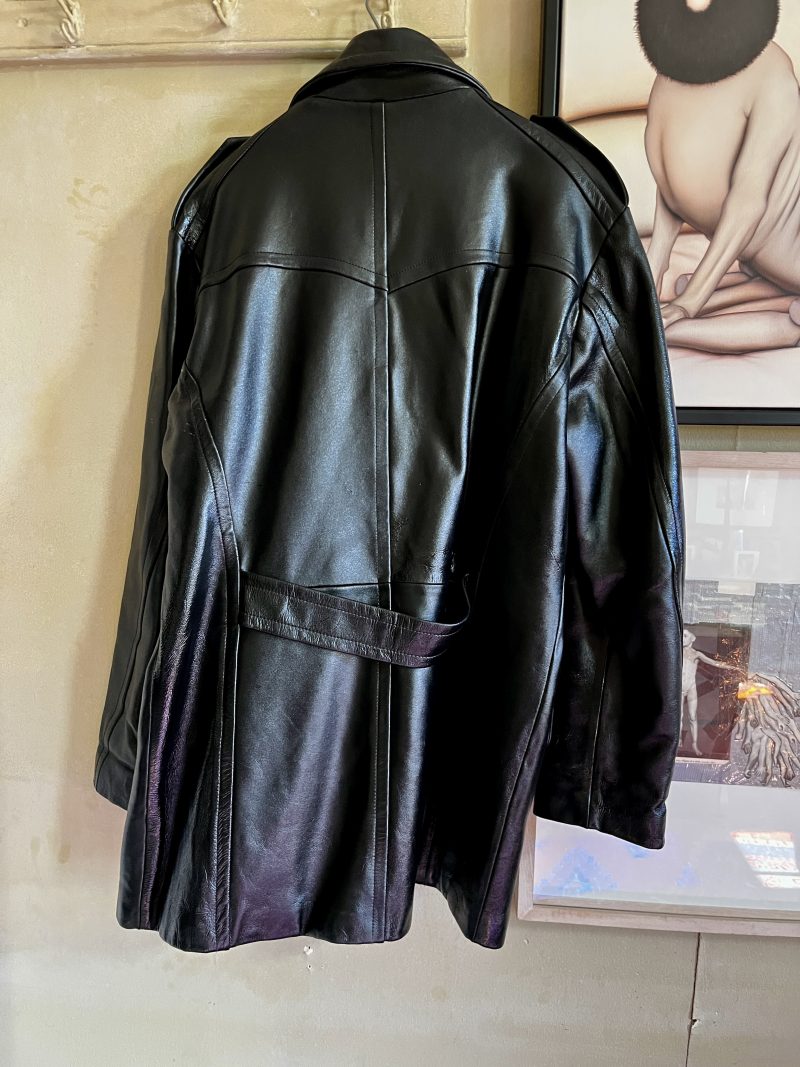 DIESEL, 'Men's X/Large, Real Leather Coat / Technique Cosmique', Heavy Winter Coat, Silver Quilted Lining. Can be done up either to the left or to the right as there are loops on either side. One inner pocket. Two outer pockets. New York, 1990's. $600