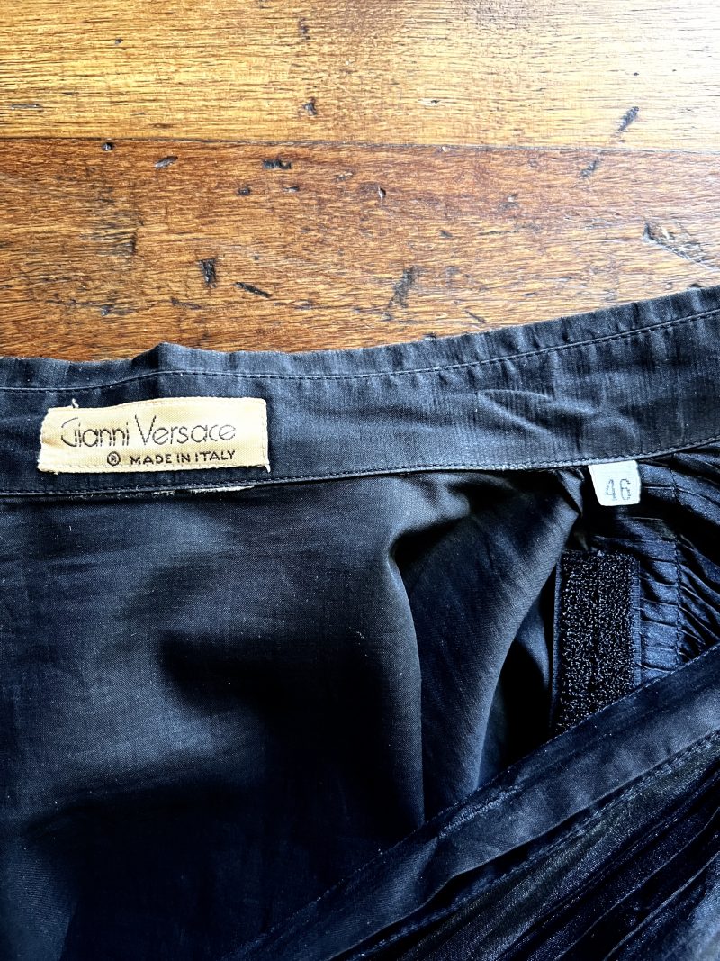 GIANNI VERSACE Vintage Black Silk Tuxedo Shirt. RARE. Men Large Size 46. Possibly Custom Made / Hundreds on pleats on front. Archival Museum Item. Needs some delicate restoration. Incredibly beautiful when seen in person. Acquired in New York, 1980's. Made in Italy. Appraised at $1200 / Asking $450.