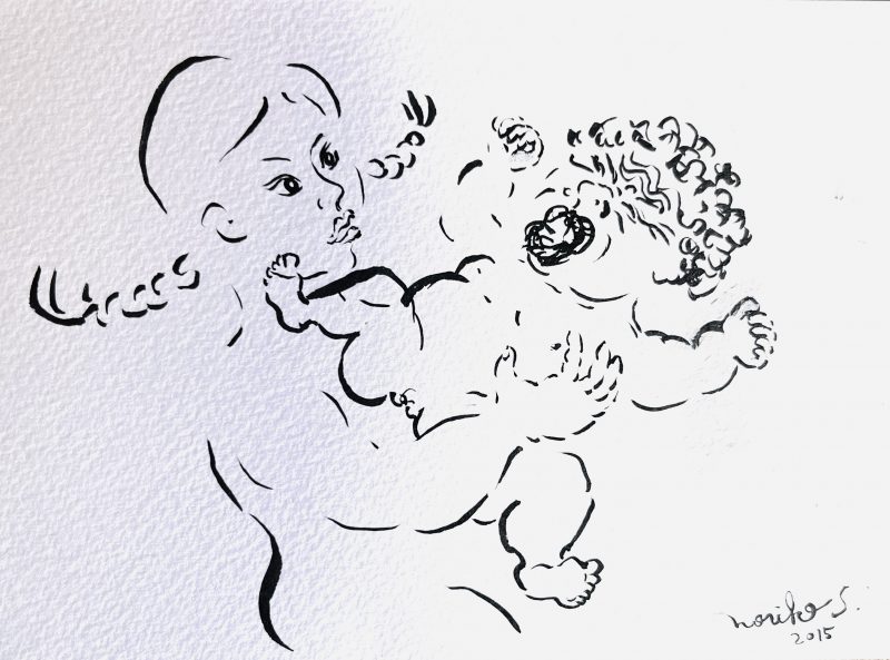 Noriko Shinohara (New York, USA), 'Raising Bullie', 2015, Double-sided hand-made Postcard on Watercolor Paper, Ink, Custom made Stamp by the Artist, Made Exclusively for LPM Gallery. Approx 12 x 18cm. USD$450 each. (FRONT)