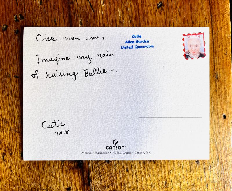 Noriko Shinohara (New York, USA), 'Raising Bullie', 2015, Double-sided hand-made Postcard on Watercolor Paper, Ink, Custom made Stamp by the Artist, Made Exclusively for LPM Gallery. Approx 12 x 18cm. USD$450 each. (BACK)